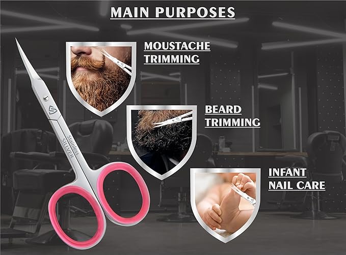 SILLVER Cuticle Scissors Extra Fine Curved, Super Slim Small Scissors with Precise Pointed Tip, Beard, Eyelash, Mustache, Dry Skin - Manicure Scissors
