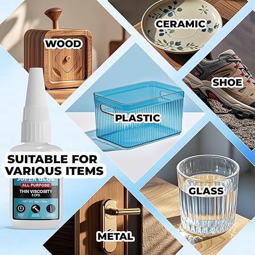 Thin Super Glue 30 Gram, All Purpose Clear Liquid CA Glue Repair Wood Ceramic Glass Plastic, Heavy Duty Cyanoacrylate Adhesive for 3D Print PLA Shoe Metal Craft, Strong Bond and Instant Superglue