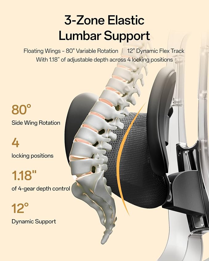 Hbada E3 Air 2026 Ergonomic Office Chair, 3-Zone Lumbar Support, Comfy Home Office Chair with Auto Recline, 4D Headrest & Armrests, 140° Tilt for Work & Relax, Black