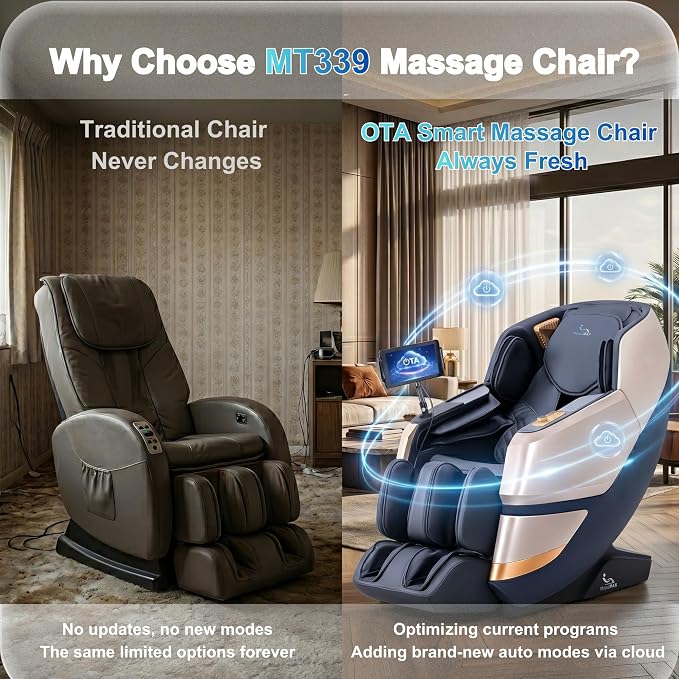 2026 4D Massage Chair, Full Body Recliner with OTA Cloud Tech, Deep Yoga Stretch, 27 Auto Modes, 55" SL Track, APP & AI Voice Control, Auto Footrest, Zero Gravity, and Heating for Relaxation | Yoga stretch, 22+5 modes, body scan, app and AI Voice Contr...