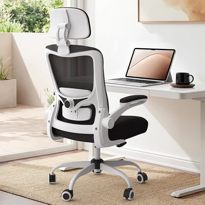 Ergonomic Office Chair for Long Hours, Padded Lumbar Support for Lower Back Relief, 330 lb Capacity, Comfortable Computer Desk Chair for Home Office, Computer & Study (Modern, White/Black)
