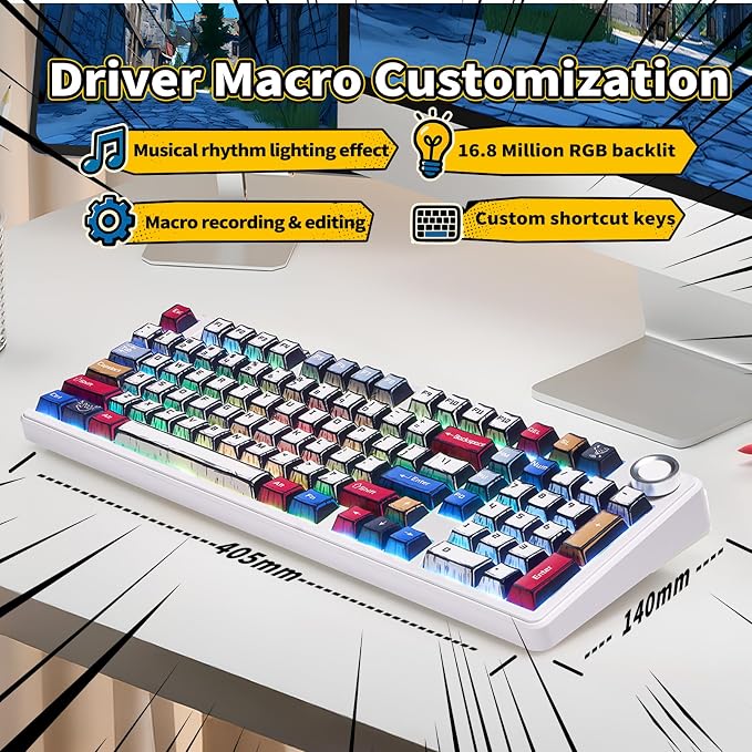 x Aula F99 Pro Mechanical Keyboard, Wireless Gaming Keyboards RGB Backlit Hot Swappable Custom Creamy Bluetooth Computer Keyboard, Tri-Mode BT5.0/2.4GHz/USB-C, Pre-lubed Switches PBT Keycaps | 99 Keys,8000mAh Rechargeable,Hot Swappable Custom,RGB Backl...