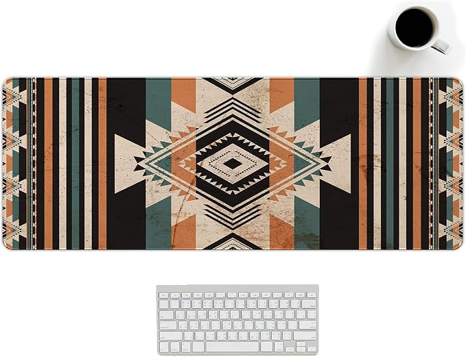Retro Western Mouse Pad, Western Desk Accessories 31.5x11.8 | Vintage Aztec Rug Desk Mat, Retro Desk Mat for Keyboard And Mouse, Native American Decoration, Cowboys Gift