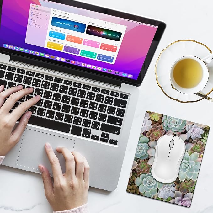 Small Mouse Pad Cute, Mini Mouse Pads for Wireless Mouse and Laptop, Travel Mousepad with Designs - Pretty Succulent, Portable Mousepads - 5.5 x 7 in, Computer Accessories for Women
