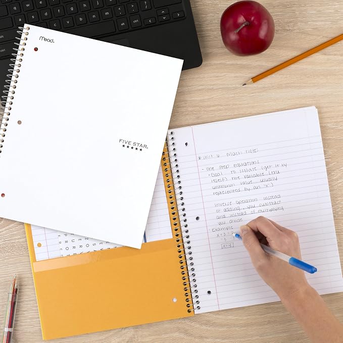 Five Star Spiral Notebook, 5 Subject, College Ruled | 8-1/2" x 11" | 200 Sheets | Water Resistant Cover | White | Pack of 6