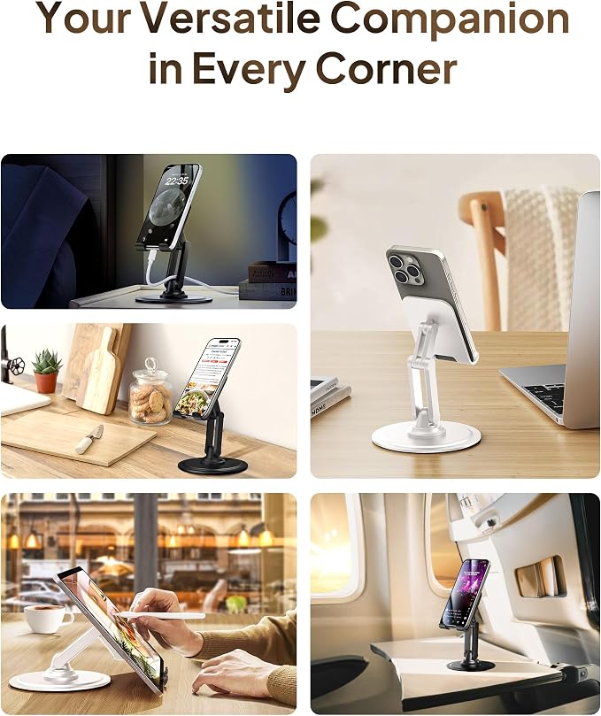 COOPER 360° Stand, Rotating Cell Phone Stand for Desk | Sturdy Metal Base, Foldable, Portable | Cell Phone Holder for Desk (Cream White) | 360° Click Rotating, Adjustable, Foldable, Portable, Metal Base, Cell Phone Holder for Desk; Fits all Samsung, An...