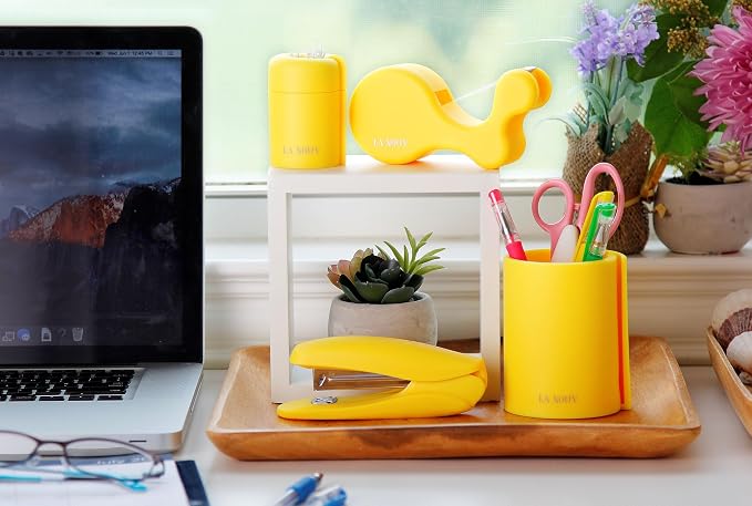 Back to School Desktop Tape Dispenser, Yellow | Includes 1 Roll of Tape