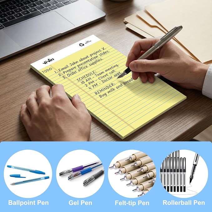 ViVin Legal Pads 5" x 8", 12 Pack, Narrow Ruled, Perforated Notepads | 30 Sheets Per Note Pads, Small Writing Pads Ideal for Home, Office, Business, Canary Yellow Paper