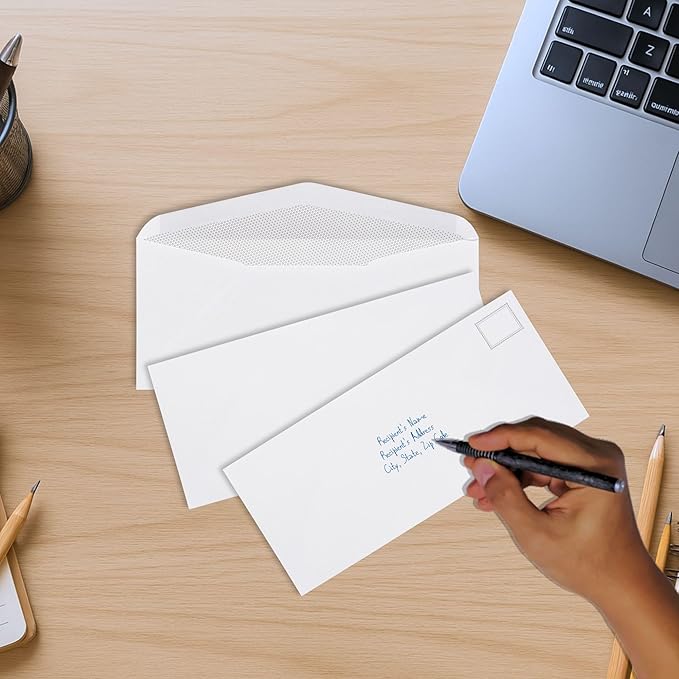 #9 Security Tinted Envelopes - 100 Pack - Letter Size 3 7/8" x 8 7/8" - Gummed Seal for Business, Return Mailing, Legal, Checks, Invoices, Statements - 24lb Plain
