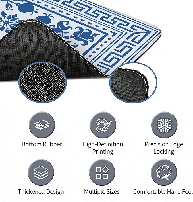 Blue Flroal Desk Mat, Blue and White Mouse Pad for Desktop 31.5x11.8 | Flower Mouse Pad For Desk, Chinoiserie Desktop Mats,Blue White Office Decoration Aesthetic, Blue Computers Pads