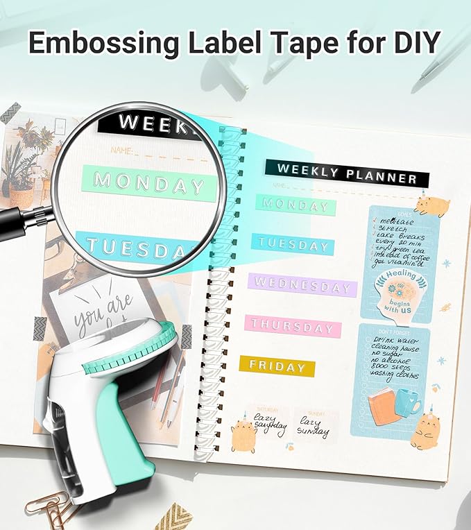Embossing Label Maker Machine with Tapes, Retro Label Maker Embossed, Vintage Embosser Labeler with 10 Rolls 3D Color Embossing Label Tapes for Kid DIY Scrapbooking Supplies, Teachers Gifts