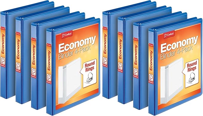 Cardinal Economy 3 Ring Binder, 1 Inch, Presentation View, Blue, Holds 225 Sheets, Nonstick, PVC Free, 4 Pack of Binders (79511), (Pack of 2)