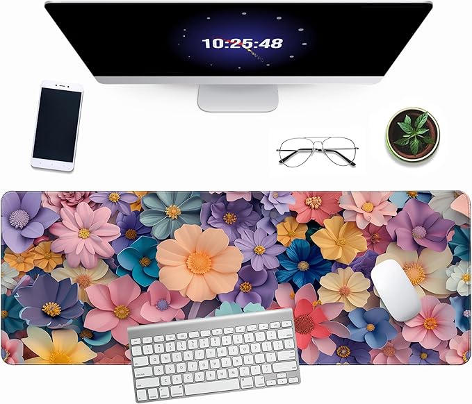 Flower Topics Mouse Pad 31.5 X 11.8 Inch Gaming Mousepad Keyboard Pad Large Non-Slip Rubber Base Mice Mat with Stitched Edges for Home Office Computer Desk Decor