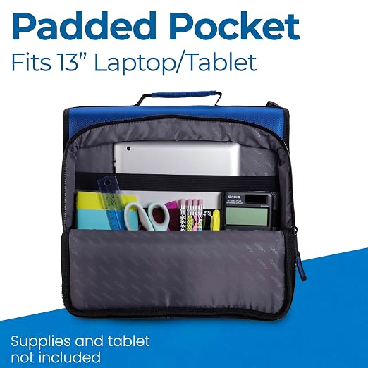 Case-it Zipper Binder | 2-Inch O-Rings | 400-Sheet | LT-007 Midnight Blue | Universal, 13-Inch Laptop/Tablet Padded Pocket, Multiple Storage Pockets, Shoulder Strap, School & Office Organizer