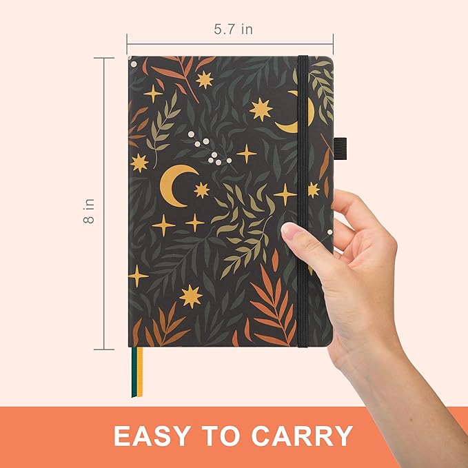 &And Per Se Hardcover Notebook – A5 5.7"x8" College Ruled, 160 Pages, 100gsm Thick Paper – Aesthetic Journal for Women, Gift-Ready Planner, Everyday Writing Notebook (Lunar Leaf)