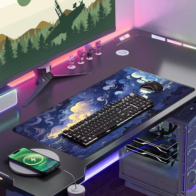 Pastel Large Mouse Pad Blue Desk Mat Aesthetic Sky Kawaii Gaming Mouse Pad XXL Keyboard Computer Mat Cute Desk Decor Office Gift 31.5 X15.7 in