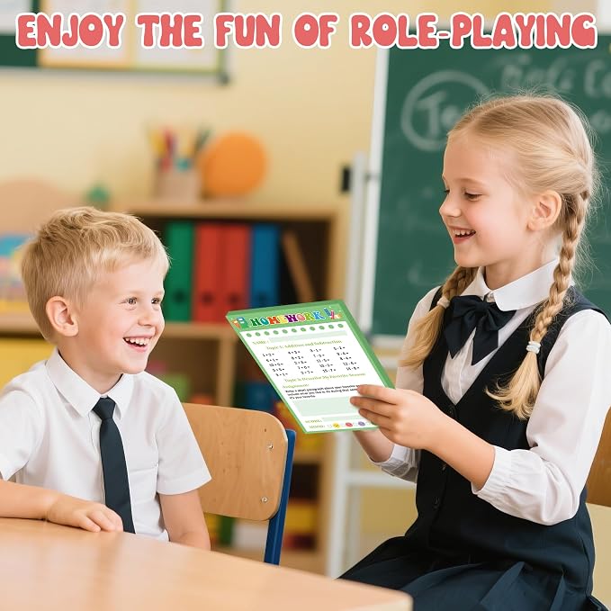 TICIAGA Kids Pretend Play Notepads - 10PCS 4x6 In Playtime Pad Included Today’s Lesson Homework Report Card Notepad 30 Page Pretend Notebook Imaginative Role for Toddler Kid Play Game, School Teacher