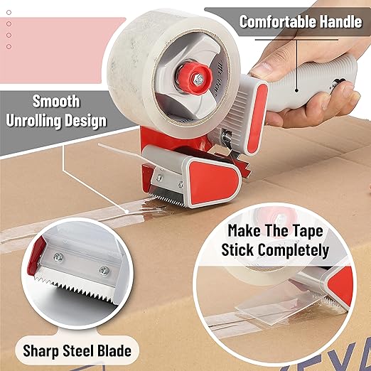 Mr. Pen - Heavy Duty Packing Tape Dispenser Gun 2-Inch, 2 Pack with 2 Rolls, Clear Packaging Tape for Moving and Boxes