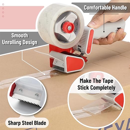 Mr. Pen- Heavy Duty Packing Tape Dispenser Gun, 2 Inch | 4 Pack with 4 Clear Tape Rolls, Handheld Tape Gun for Moving, Shipping, Sealing Boxes & Packaging