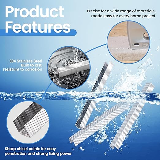 meite T50 Heavy Duty Staples Marine, 3/8 Inch 304 Stainless Steel Staples for Staple Gun, 20 Gauge 3/8 Inch Crown Upholstery Staple for Marine Applications (1 Case)