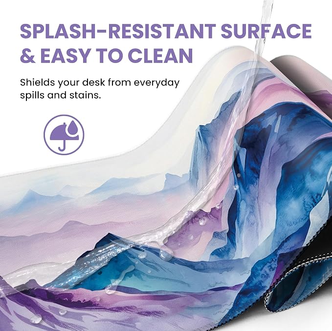 Aesthetic Desk Mat, Cute Distant Peaks Desk Pad Protector for Work & Decor, 35.4" x 15.7", Pretty Non-Slip Extended Mouse Pad for Office or Home