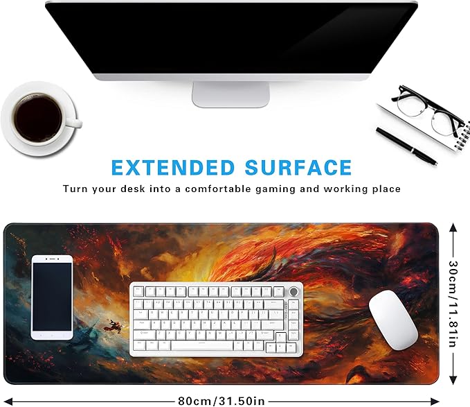 Dragon Castle Desk Pad Game Aesthetic Mouse Pad Large Gaming Mousepad Extended Keyboard Pad 31.5 x 11.8 in Laptop Computer Mouse Keyboard Mouse Pads for Desk Decor Mat