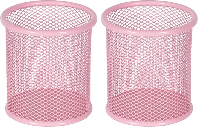 EasyPAG Pencil Holder for Desk, 2 Pack Metal Pen Organizer, Mesh Pencil Cup Organizer for Home, Office, Classroom, School, Pink