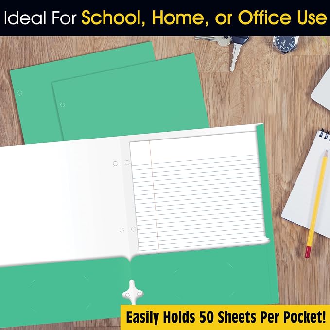2 Pocket Portfolio Folders, 25 Pack, Trendy Cool Colors, Fits Letter Size Paper, for School, Office, Home, Matte Finish (Mint Green)