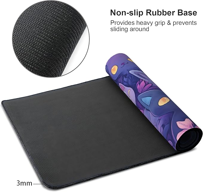 Cute Anime Cats Gaming Mouse Pad, Candy Anime Desk Mat with Anti-Slip Base & Stitched Edges, Office & Home Desk Decor for Women, 35.4" x 15.7" in Computer Desktop Mat