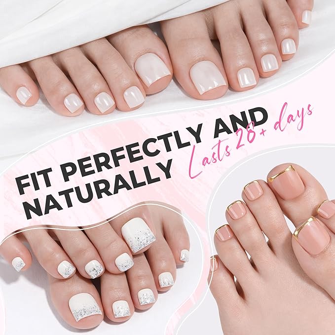 UNA GELLA Half Cover Square Toe Nail Tips For Big Wider Toe, 510Pcs 15Sizes Soft Gel Pre-etched Fake Toenails Press On Nails For Nail Extensions Home DIY Nail Salon