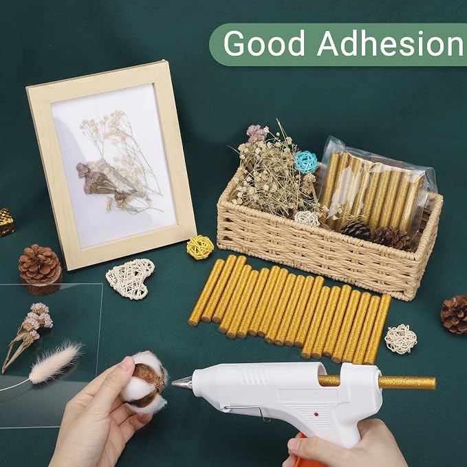 Glitter Gold Hot Glue Sticks, Manarty 48 PCS Full Size Hot Melt Glue Sticks Colored, High and Low Temp Adhesive Gluing Sticks for Craft, Art, DIY, Decoration, Sealing Wax Stamp, 0.43" Dia x 4" Long