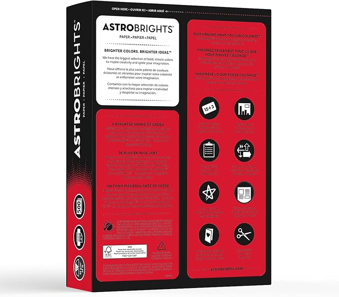 Astrobrights Color Paper, 8.5” x 11”, 24 lb/89 gsm, Re-Entry Red, 500 Sheets (21558) (Pack of 5)