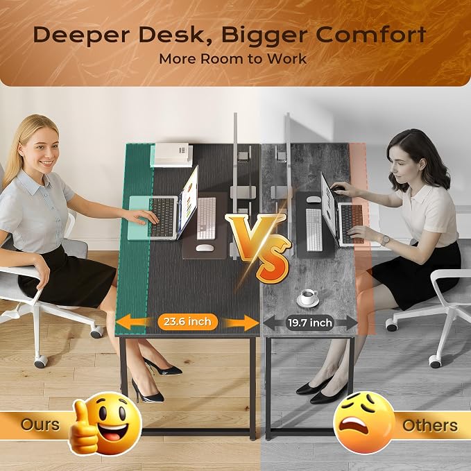 55 X 24 Inch Computer Desk with Deeper Desktop, Gaming Office Writing Work Desk for Home Office, Study, Bedroom, Work from Home, Metal Frame, Black