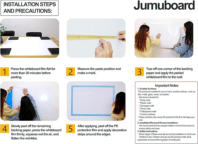 Self-Adhesive Dry Erase Whiteboard Sticker, 78.74" x 39.37" Magnetic Receptive White Board Wall Film, No Ghosting, Easy Write & Clean | Peel & Stick for Office, Home & Classroom,Incl. Accessories