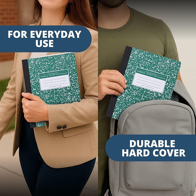 ROARING SPRING Hard Cover Composition Notebook, Green Marble Comp Book, 9.75″ x 7.5″, 5x5 Grid Graph Ruled, 100 Sheets (200 Pages)