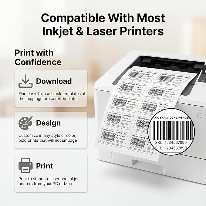 2" X 3.5" Matte White Printable Labels for Inkjet and Laser Printers | 500 Sheets, 4000 Total Custom Stickers for Shipping Labels, Product Labeling, Addresses - Spartan Industrial Template R027