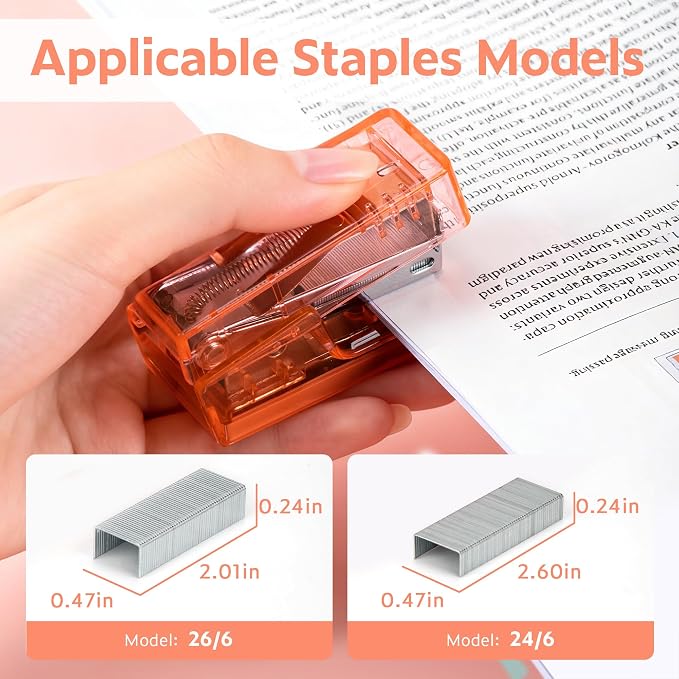 NUSIGN Mini Stapler with 830 Staples, Small Cute Desk Staplers, 25 Sheet Capacity, Clear Orange