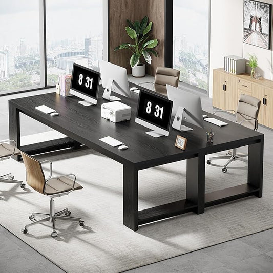 Tribesigns 2 Person Desk Set of 2, 86.6 Inches Extra Long Desk, Two People Computer Writing Table, All Wood Large Desks Workstation for Home Office, Black