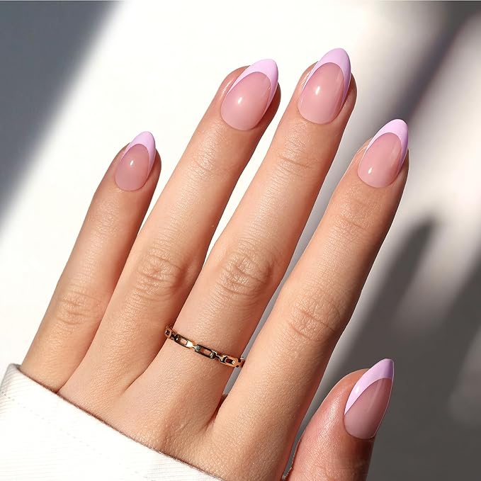 Beetles Purple French Tips Press On Nails, 160 Pcs Pastel Spring Press On Nails Short Almond, Spring Fake Nail Tips Soft Nail Gel False Nails Art DIY For Women