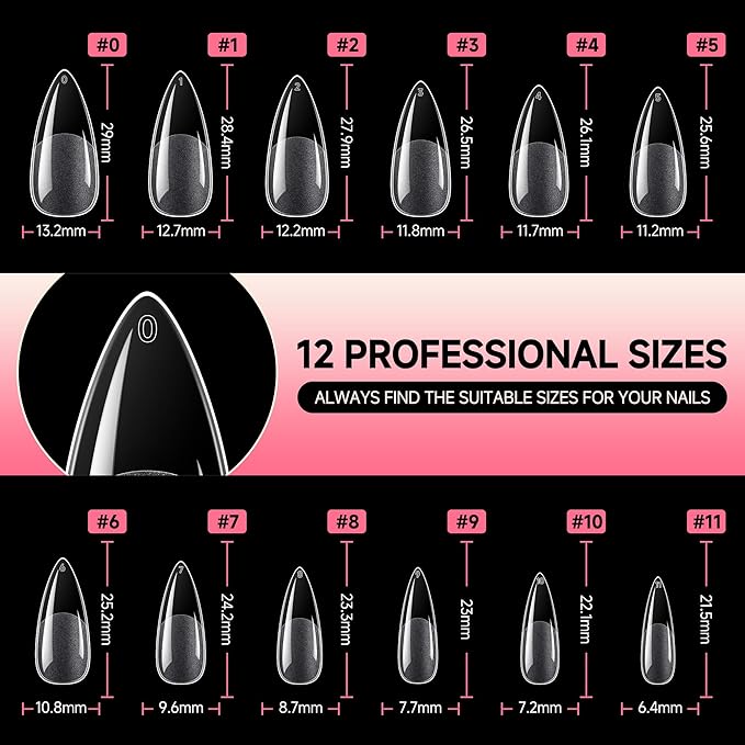 UNA GELLA Medium Stiletto Nail Tips Full Cover 120pcs Gel Nail Tips Stiletto Almond Pre-etched S tiletto Press on Nails Clear Acrylic Fake False Nails for Nail Extensions Home DIY Salon 12 Sizes
