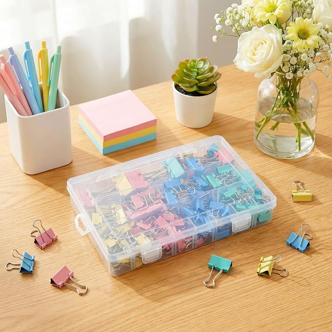 180 Pcs Binder Clips Assorted Sizes, Colored Binder Paper Clips Office Clips Office Supplies, 4 Sizes Cute Binder Clips Large Medium Small Paper Clips Paper Clamps for Home School Business (Colored)