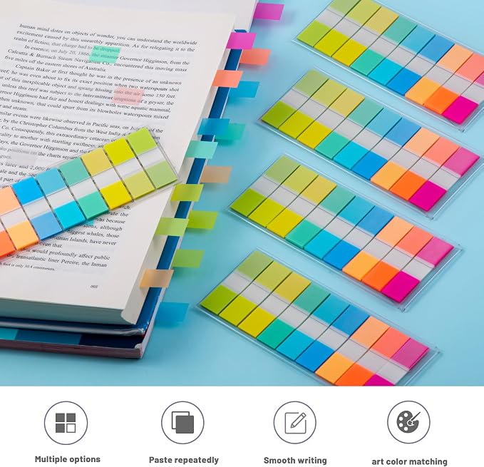 Golcellia Sticky Notes Tabs 900 Pieces Transparent Sticky Tabs, 0.47 Inch Book Tabs, Writable Repositionable Index Tabs Page Markers for Annotating Books, Notes, Files, Rainbow Colors