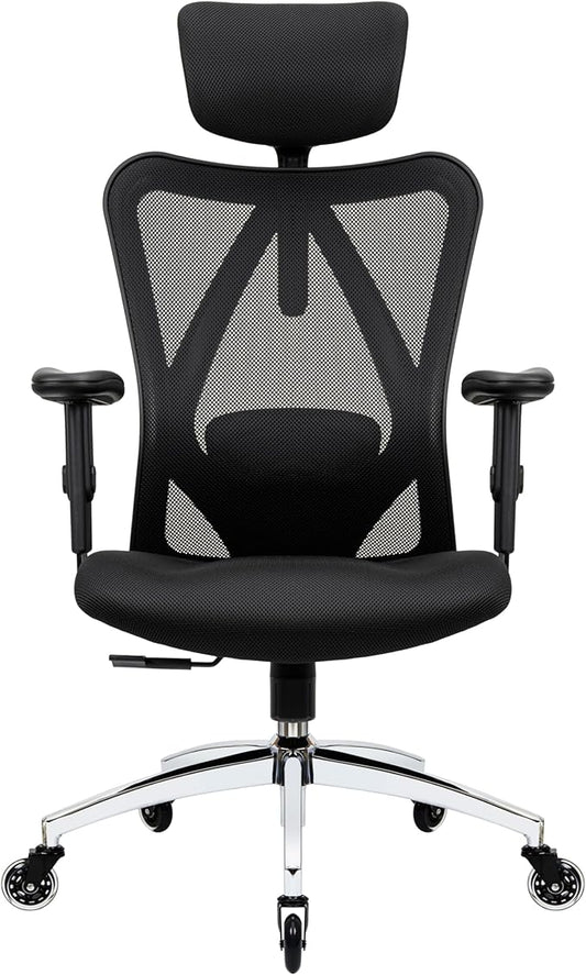 Duramont Ergonomic Office Chair with Rollerblade Wheels - High Back Breathable Mesh Desk Chair, 4D Lumbar Support, Memory Foam Seat, Adjustable Headrest and Armrests, Reclines, Black