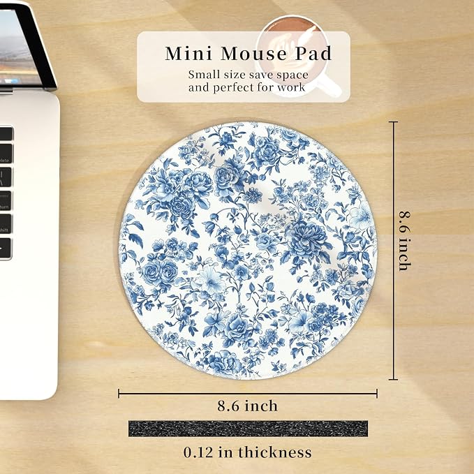 Hancynir Floral Flower Round Mouse Pad, Small Mousepad for Desk Office | Mouse Mat for Computer, Non-Slip Rubber Base, Office Desk Decor, Gifts for Work Coworker Teacher, 8.6 Inch, Stitched Edges