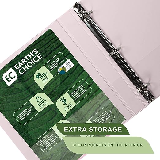 Samsill Plant-Based 1 Inch Durable D-Ring, View Binder, Eco-Friendly, USDA Certified Biobased, Single, Rose