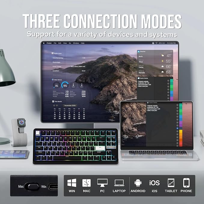 EPOMAKER TH85 QMK/VIA Wireless Gaming Keyboard, BT5.0/2.4GHz/USB-C | Hot-Swap Pre-lubed Custom Creamy Jade Linear Switches, Gasket Creamy Keyboard for PC/Mac/Office/Gaming (Black)