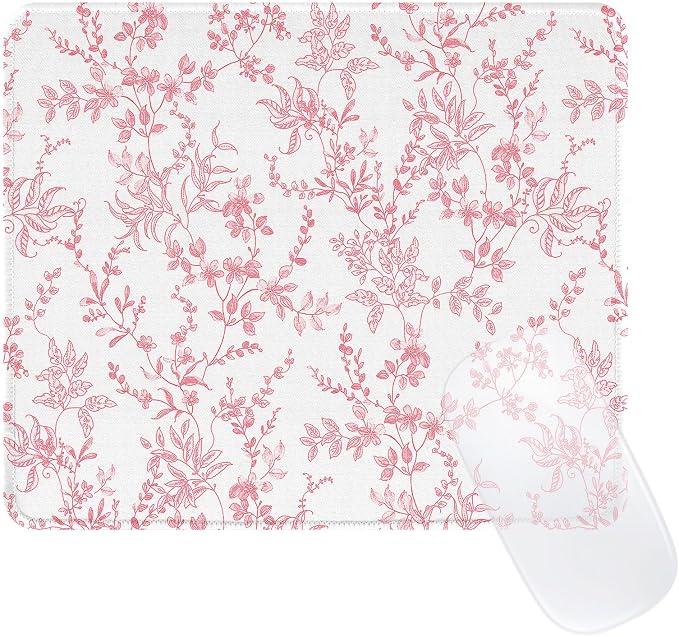 Elegant Pink Flowers Mouse Pad, Waterproof Aesthetics Floral Mouse Pads Design, Non-Slip Rubber Base Computer Simple Funny Mousepad,Small Mouse Mat Desk Accessories Office Supplies
