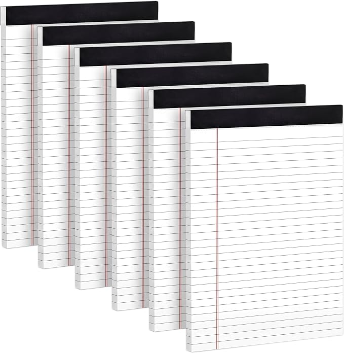 6 Pack Small Legal Pads 5x8 College Ruled White Note Pads 5x8 Writing Pads | White Legal Notepads 5x8, Lines Note Pads of Paper 80gsm Narrow Ruled White Paper Pads 5x8 - 30 Sheets/Pad