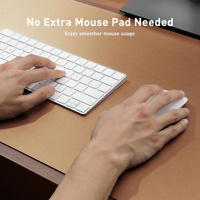 Aothia Faux Leather Desk Mat for Keyboard & Mouse (Khaki, 36" x 17") | Large desk mat for keyboard, mouse and laptop, creating a clean, organized workspace for work, study and everyday use