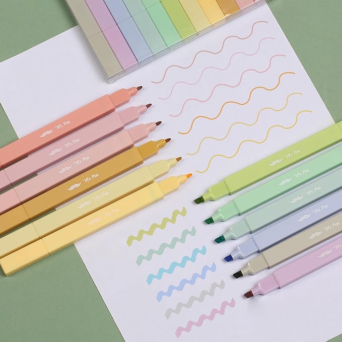 Mr. Pen- Dual Tip Aesthetic Highlighters, 12 pcs, Chisel & Fine Tip | Cute Highlighters Assorted Colors for Journaling, Highlighting, Underlining, Fast Dry, Back to School Supplies